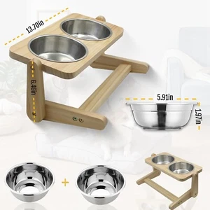 Adjustable tilt elevated pet food bowl with 2 stainless steel bowls - Picture 1 of 7