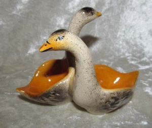 Saliera E Pepiera In Ceramica Barbotina A Forma Di 2 Oche Marroni Arancioni - Foto 1 di 7