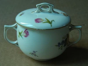 CUENCO DE AZÚCAR PORCELANA FLORAL LIMOGES FRANCE A. K. CON TAPA - Imagen 1 de 8