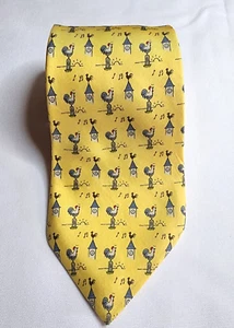 Hermes 100% Silk Tie for Men Used Vintage Yellow Rooster Clock Animal France. - Picture 1 of 15