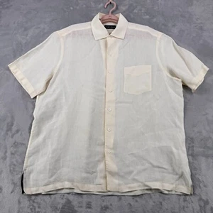 Ralph Lauren Purple Label Linen Shirt Men XL Cream Short Sleeve Button Italy - Picture 1 of 11