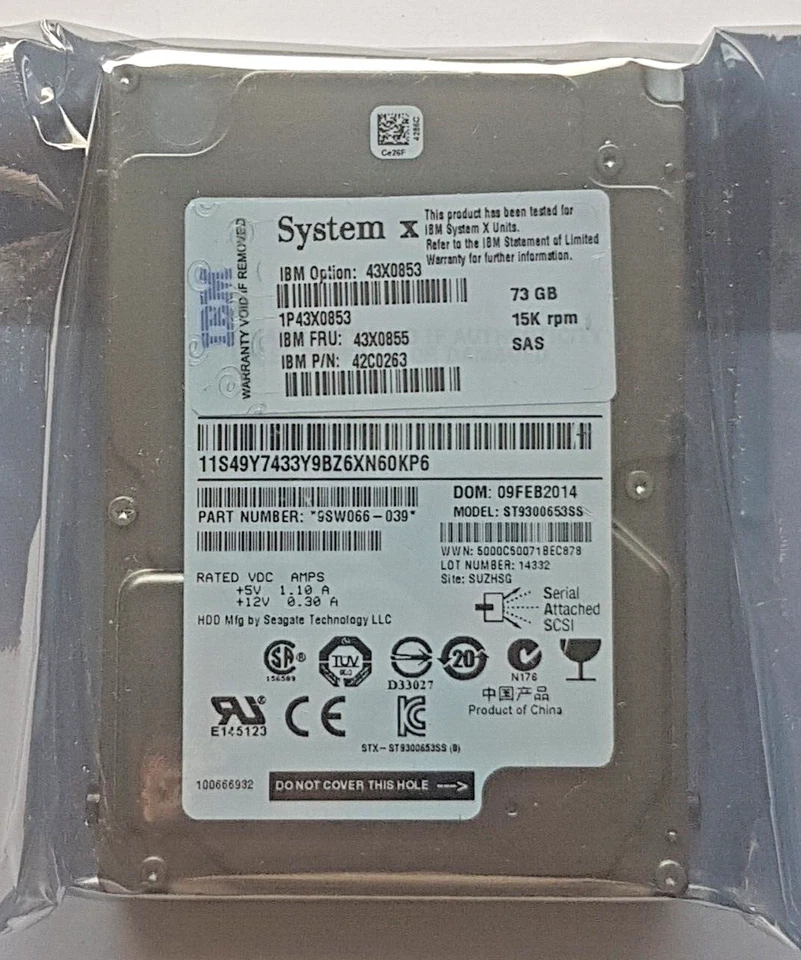 73 GB SAS IBM System X 43X0853 ST9300653SS 15K RPM HDD 2.5" Internal HDD New - Image 1 of 1