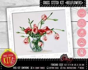 Bouquet with Eustoma cross stitch kit Flowers embroidery kit with counted patter - Picture 1 of 10