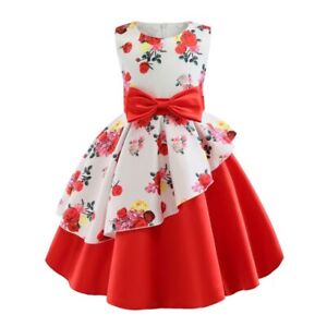 Print Flower Dress For Girls Princess Dress Bowknot Evening Dresses 3-10 Years