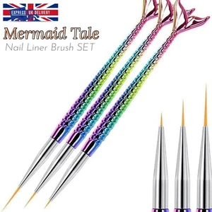 3 Pieces Mermaid Liner Nail Art Brush Set Painting DIY Pen Thin Lines Fish Tale - Picture 1 of 11