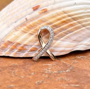 10KT Rose Gold Diamond Breast Cancer Awareness Ribbon Pendant Charm Slide - Picture 1 of 9