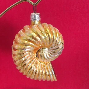 Christopher Radko Tiny Nautilus Blown Glass Christmas Ornament 3.5” Gold Shell - Picture 1 of 12