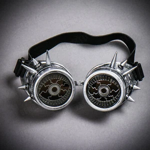 Silver Evil Eye Burning Man Spikes Steampunk Cosplay Goggles Dark Lens Glasses - Picture 1 of 4