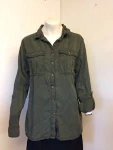 NEXT Dark Olive Green Long Adjustable Sleeve Shirt Button Front - Size 14 - Picture 1 of 4