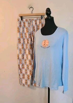 Conjunto de pijama/top manga larga para mujer RM Character azul estampado de galletas L nuevo con etiquetas Foto 1 de 4
