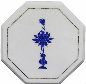 Mesa Esquinera Mármol 12" Piedras Semipreciosas Hecha a Mano Incrustación Lapislázuli Trabajo - Imagen 1 de 1