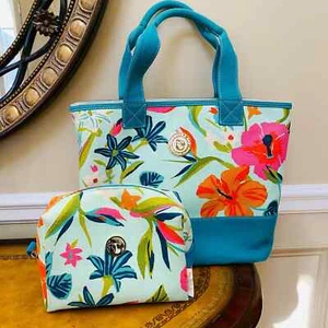 Spartina 449 Daufuskie Island Linen Moreland Seabreeze Tote & Matching Cosmetic - Picture 1 of 16