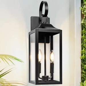 Yolsunes 19" Black Outdoor Wall Lantern 2-Light, Large Outside Modern Wall Sc... - Picture 1 of 7