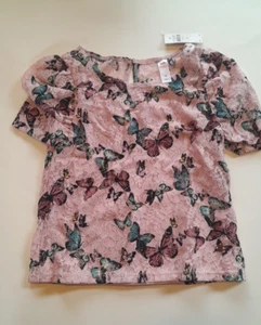 Justice Girls Size 10 Pink Lace Butterfly Print Top with Camisole New Dressy - Picture 1 of 8