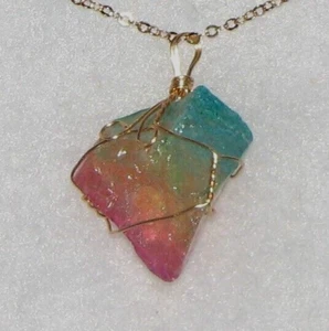 Handmade Rough Rainbow Solar Quartz Crystal Necklace (Pendant + Chain) - Picture 1 of 3