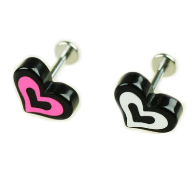 1,2mm Herz Ohrstecker Helix Ohr Piercing Schmuck mit Labret Acryl 2-farbig  - Bild 1 von 2