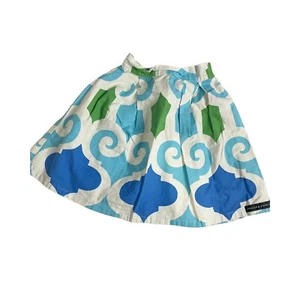Paulina Quintana Girls 4 Blue White Green Geometric Skirt Skater Side Zip Cotton - Picture 1 of 4