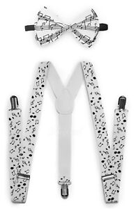 Music Note Clip-on 1" Suspenders Elastic + Bow-tie Costume Tuxedo Prom