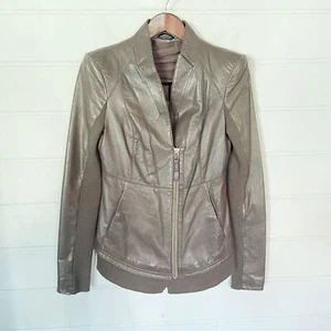 Mackage Lamb Leather Moto Biker Jacket with Knit Trim Taupe Women's Size XS-S - Picture 1 of 14