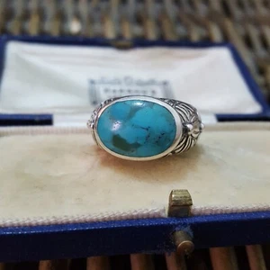 Vintage 925 Sterling Silver Ring, Natural Turquoise Gemstones, Size O US 7 - Picture 1 of 7