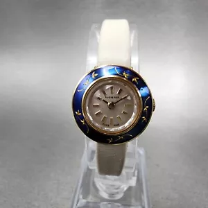 Bucherer Watch Women 19mm Silver Dial Gold Tone Manual Wind Runs Blue Bezel - Picture 1 of 17