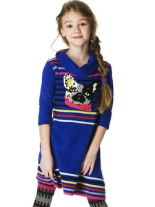 Deux Par Deux NWT Blue Sweater Knit Dress Size 4 Dog Pattern - Picture 1 of 1