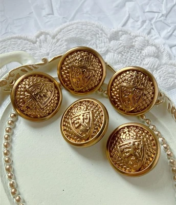 5pcs 20mm Matte vintage classic crest dark gold metal clothing shank buttons sew - Image 1 of 4