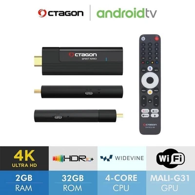 Octagon SPIRIT NANO 4K UHD HDR10+ Widevine L1 Android TV IP-Stick Schwarz - Bild 1 von 4