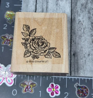 Stampin' Up! Sello de goma de madera de hojas de esquina de flor de rosa 1998 #099 Foto 1 de 3