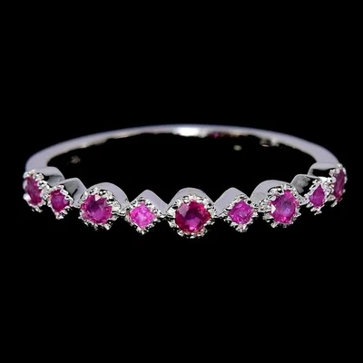 GENUINE AAA PINK RED RUBY ROUND STERLING 925 SILVER RING SIZE 7.75 - Image 1 of 4