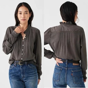 Faherty Button Shirt Top Willa Rüschen grau Bluse Bio Baumwolle Gr. XL neu mit Etikett NEU - Bild 1 von 8