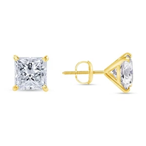 Pendientes de diamantes cultivados en laboratorio princesa de 1/2 quilate de oro amarillo de 14 quilates F/VS tornillo Martini - Imagen 1 de 3