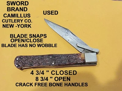 Espada Camillus Marca 4 3/4" Mango Hueso 1 Hoja con Protector Plegable Navaja de Bolsillo Foto 1 de 4