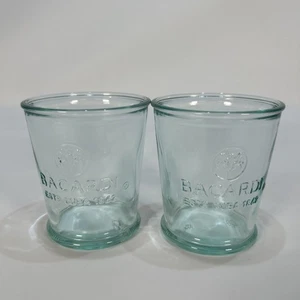 2 x Vintage Promotional Bacardi Rum Embossed Green Tinged Glass 250ml Tumblers - Picture 1 of 6