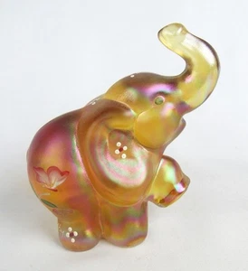 Vintage Künstler signiert Fenton irisierende Herbst Gold Glas Elefant Figur - Bild 1 von 8