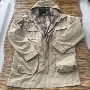 Vintage Lands End Jacket Mens XL Wool Lined Hooded Chore Rain Coat USA Pockets - Picture 1 of 11