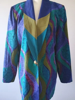 Vintage 80s Jewel Tones Blazer Jo Hardin Shoulderpads Colorful Blazer Size 10 - Image 1 of 4
