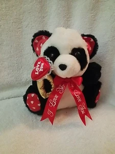Oso Panda 9" Peluche San Valentín Corazón Rojo Te Amo Cinta MTY Internacional  - Imagen 1 de 7