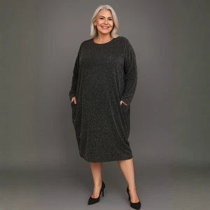 ROCKTHOSECURVES WOMENS BLACK SILVER SPARKLY POCKET DRESS - Picture 1 of 2