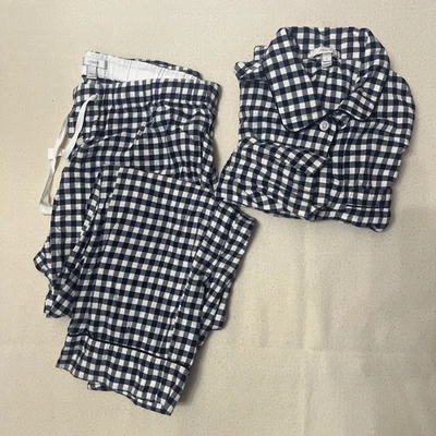 Conjunto de pijama de franela para mujer J.Crew talla L azul blanco a rayas manga larga ropa de dormir Foto 1 de 4
