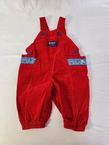 Mono de pana rojo de colección años 90 Oshkosh B'Gosh Vestbak 6-9 meses bebé oso manzanas - Imagen 1 de 16
