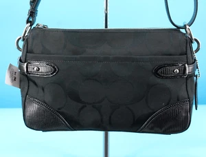 Coach BLACK SIGNATURE PURSE J1271-23072M Straps Black Blue Lining - Picture 1 of 16