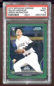 2013 NOLAN ARENADO ROOKIE PSA 9 MINT #24 BOWMAN CHROME GREEN REFRACTOR-SHIP FREE - Picture 1 of 2