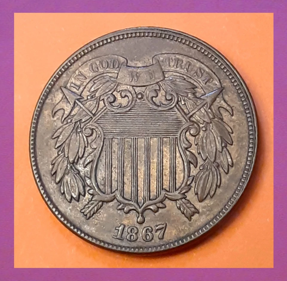 1867 AU+ (Full Motto) Two Cent Coin ( Includes Video) - Image 1 of 4