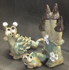 Vintage Pottery Dragons And Castle Signed