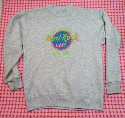 Sudadera De Colección Hard Rock Café Ciudad de Nueva York Gris Neón Bordada Grande ¡Ver! Foto 1 de 4