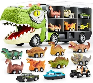 13 in 1 Dinosaur Toys for Kids 3-5 Truck with 12 Pull Back Cars Set NEW - Picture 1 of 9