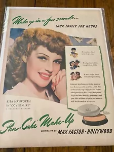 Pubblicità vintage 1943 Rita Hayworth Max Factor Hollywood Cosmetics - Foto 1 di 1