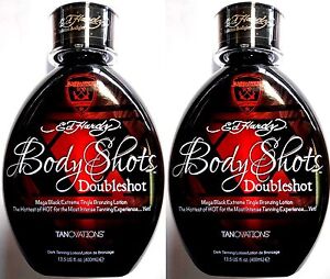 Lot of 2 Ed Hardy Body Shots DoubleShot Tanning Bed Lotion w/ Hot Tingle Bronzer