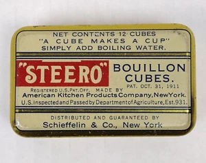 VINTAGE Steero Bouillon Cubes Tin Schieffelin & Co. New York 3" x 1.75" - Picture 1 of 12